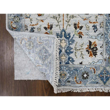 Load image into Gallery viewer, 2&#39;6&quot;x5&#39;9&quot; Eggshell White, Oushak With Floral Motifs, Hand Knotted, Denser Weave, Natural Wool, Runner, Oriental Rug FWR60492