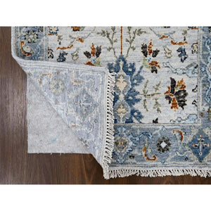 2'5"x5'10" Snow White, Oushak with Floral Motifs, Hand Knotted, Denser Weave, Natural Wool, Runner, Oriental Rug FWR60504