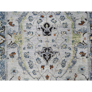 2'5"x5'10" Snow White, Oushak with Floral Motifs, Hand Knotted, Denser Weave, Natural Wool, Runner, Oriental Rug FWR60504