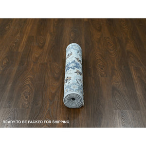 2'5"x5'10" Snow White, Oushak with Floral Motifs, Hand Knotted, Denser Weave, Natural Wool, Runner, Oriental Rug FWR60504