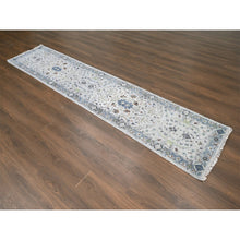 Load image into Gallery viewer, 2&#39;6&quot;x11&#39;9&quot; Powder White, Oushak With Floral Motifs, Denser Weave, Hand Knotted, Pure Wool, Runner, Oriental Rug FWR60516