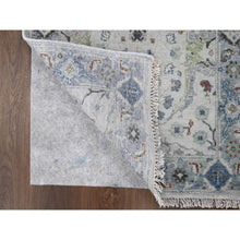 Load image into Gallery viewer, 2&#39;6&quot;x11&#39;9&quot; Powder White, Oushak With Floral Motifs, Denser Weave, Hand Knotted, Pure Wool, Runner, Oriental Rug FWR60516