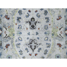 Load image into Gallery viewer, 2&#39;6&quot;x11&#39;9&quot; Powder White, Oushak With Floral Motifs, Denser Weave, Hand Knotted, Pure Wool, Runner, Oriental Rug FWR60516