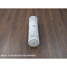 Load image into Gallery viewer, 2&#39;6&quot;x11&#39;9&quot; Powder White, Oushak With Floral Motifs, Denser Weave, Hand Knotted, Pure Wool, Runner, Oriental Rug FWR60516