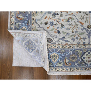 8'x13'9" Daisy White, Denser Weave, Oushak With Floral Motifs, Hand Knotted, Natural Wool, Wide Gallery Size, Oriental Rug FWR60522