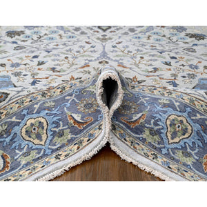 8'x13'9" Daisy White, Denser Weave, Oushak With Floral Motifs, Hand Knotted, Natural Wool, Wide Gallery Size, Oriental Rug FWR60522