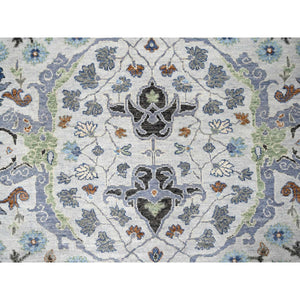 8'x13'9" Daisy White, Denser Weave, Oushak With Floral Motifs, Hand Knotted, Natural Wool, Wide Gallery Size, Oriental Rug FWR60522
