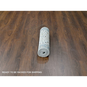 2'5"x7'9" Cotton White, Hand Knotted, Denser Weave, Oushak With Floral Motifs, Natural Wool, Runner, Oriental Rug FWR60534
