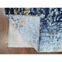 Load image into Gallery viewer, 2&#39;x3&#39; Yale Blue With Mix Of Gold, Modern Mosaic Design, Hand Knotted, Persian Knot, Denser Weave, Wool And Silk, Mat, Oriental Rug FWR60594