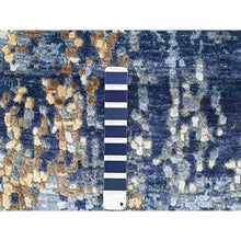 Load image into Gallery viewer, 2&#39;x3&#39; Yale Blue With Mix Of Gold, Modern Mosaic Design, Hand Knotted, Persian Knot, Denser Weave, Wool And Silk, Mat, Oriental Rug FWR60594