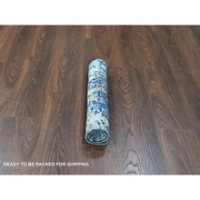 Load image into Gallery viewer, 2&#39;x3&#39; Yale Blue With Mix Of Gold, Modern Mosaic Design, Hand Knotted, Persian Knot, Denser Weave, Wool And Silk, Mat, Oriental Rug FWR60594