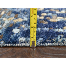 Load image into Gallery viewer, 2&#39;x3&#39; Yale Blue With Mix Of Gold, Modern Mosaic Design, Hand Knotted, Persian Knot, Denser Weave, Wool And Silk, Mat, Oriental Rug FWR60594