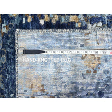 Load image into Gallery viewer, 2&#39;x3&#39; Yale Blue With Mix Of Gold, Modern Mosaic Design, Hand Knotted, Persian Knot, Denser Weave, Wool And Silk, Mat, Oriental Rug FWR60594