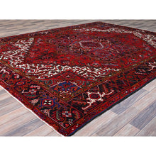 Load image into Gallery viewer, 8&#39;7&quot;x10&#39;10&quot; Pomegranate Red, Hand Knotted Evenly Worn Pure Wool, Old Persian Heriz, Good Condition, Sides And Ends Professionally Secured And Cleaned, Sheared Low, Oriental Rug FWR600