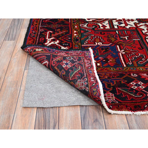 8'7"x10'10" Pomegranate Red, Hand Knotted Evenly Worn Pure Wool, Old Persian Heriz, Good condition, Sides and Ends Professionally Secured and Cleaned, Sheared Low, Oriental Rug Sh100 FWR600