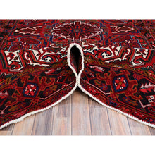 Load image into Gallery viewer, 8&#39;7&quot;x10&#39;10&quot; Pomegranate Red, Hand Knotted Evenly Worn Pure Wool, Old Persian Heriz, Good condition, Sides and Ends Professionally Secured and Cleaned, Sheared Low, Oriental Rug Sh100 FWR600