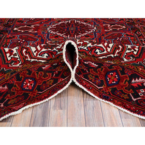 8'7"x10'10" Pomegranate Red, Hand Knotted Evenly Worn Pure Wool, Old Persian Heriz, Good condition, Sides and Ends Professionally Secured and Cleaned, Sheared Low, Oriental Rug Sh100 FWR600
