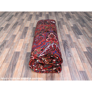 8'7"x10'10" Pomegranate Red, Hand Knotted Evenly Worn Pure Wool, Old Persian Heriz, Good condition, Sides and Ends Professionally Secured and Cleaned, Sheared Low, Oriental Rug Sh100 FWR600