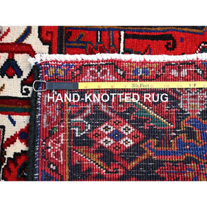 8'7"x10'10" Pomegranate Red, Hand Knotted Evenly Worn Pure Wool, Old Persian Heriz, Good condition, Sides and Ends Professionally Secured and Cleaned, Sheared Low, Oriental Rug Sh100 FWR600