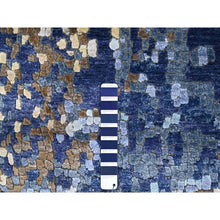 Load image into Gallery viewer, 7&#39;9&quot;x7&#39;9&quot; Denim Blue with Mix of Gold, Modern Mosaic Design, Persian Knot, Denser Weave, Hand Knotted, Wool and Silk, Round, Oriental Rug FWR60600