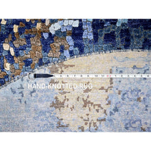Load image into Gallery viewer, 7&#39;9&quot;x7&#39;9&quot; Denim Blue With Mix Of Gold, Modern Mosaic Design, Persian Knot, Denser Weave, Hand Knotted, Wool And Silk, Round, Oriental Rug FWR60600