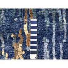 Load image into Gallery viewer, 2&#39;6&quot;x12&#39; Yale Blue With Mix Of Gold, Denser Weave, Modern Mosaic Design, Persian Knot, Hand Knotted, Wool And Silk, Runner, Oriental Rug FWR60606