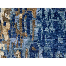 Load image into Gallery viewer, 2&#39;6&quot;x12&#39; Yale Blue With Mix Of Gold, Denser Weave, Modern Mosaic Design, Persian Knot, Hand Knotted, Wool And Silk, Runner, Oriental Rug FWR60606