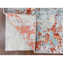 Load image into Gallery viewer, 2&#39;x3&#39; Burnt Orange with Coin Gray, Wool and Silk, Abstract with Fire Mosaic Design, Hand Knotted, Mat, Oriental Rug FWR60618