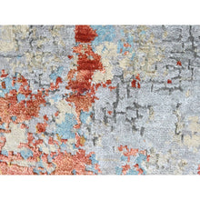 Load image into Gallery viewer, 2&#39;x3&#39; Burnt Orange with Coin Gray, Wool and Silk, Abstract with Fire Mosaic Design, Hand Knotted, Mat, Oriental Rug FWR60618