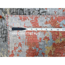 Load image into Gallery viewer, 2&#39;x3&#39; Burnt Orange with Coin Gray, Wool and Silk, Abstract with Fire Mosaic Design, Hand Knotted, Mat, Oriental Rug FWR60618