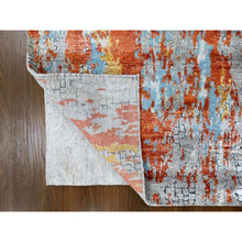 Load image into Gallery viewer, 2&#39;6&quot;x9&#39;9&quot; Rust Orange With Medium Gray, Hand Knotted, Abstract With Fire Mosaic Design, Wool And Silk, Runner, Oriental Rug FWR60624