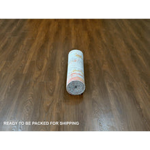 Load image into Gallery viewer, 2&#39;6&quot;x9&#39;9&quot; Rust Orange with Medium Gray, Hand Knotted, Abstract with Fire Mosaic Design, Wool and Silk, Runner, Oriental Rug FWR60624