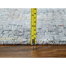 Load image into Gallery viewer, 2&#39;6&quot;x9&#39;9&quot; Rust Orange With Medium Gray, Hand Knotted, Abstract With Fire Mosaic Design, Wool And Silk, Runner, Oriental Rug FWR60624