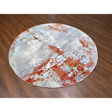 Load image into Gallery viewer, 8&#39;x8&#39; Burnt Orange With Cloud Gray, Abstract With Fire Mosaic Design, Wool And Silk, Hand Knotted, Round, Oriental Rug FWR60630