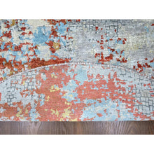 Load image into Gallery viewer, 8&#39;x8&#39; Burnt Orange With Cloud Gray, Abstract With Fire Mosaic Design, Wool And Silk, Hand Knotted, Round, Oriental Rug FWR60630