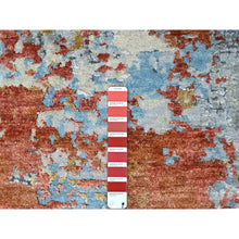 Load image into Gallery viewer, 8&#39;x8&#39; Burnt Orange with Cloud Gray, Abstract with Fire Mosaic Design, Wool and Silk, Hand Knotted, Round, Oriental Rug FWR60630