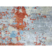 Load image into Gallery viewer, 8&#39;x8&#39; Burnt Orange With Cloud Gray, Abstract With Fire Mosaic Design, Wool And Silk, Hand Knotted, Round, Oriental Rug FWR60630