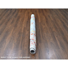 Load image into Gallery viewer, 8&#39;x8&#39; Burnt Orange With Cloud Gray, Abstract With Fire Mosaic Design, Wool And Silk, Hand Knotted, Round, Oriental Rug FWR60630