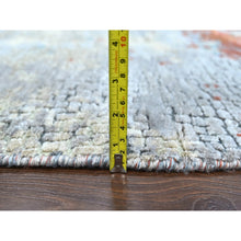 Load image into Gallery viewer, 8&#39;x8&#39; Burnt Orange with Cloud Gray, Abstract with Fire Mosaic Design, Wool and Silk, Hand Knotted, Round, Oriental Rug FWR60630
