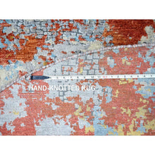 Load image into Gallery viewer, 8&#39;x8&#39; Burnt Orange with Cloud Gray, Abstract with Fire Mosaic Design, Wool and Silk, Hand Knotted, Round, Oriental Rug FWR60630