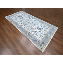 Load image into Gallery viewer, 5&#39;9&quot;x11&#39;10&quot; Pearl White, Oushak With Floral Motifs, Pure Wool, Hand Knotted, Denser Weave, Gallery Size Wide Runner, Oriental Rug FWR60648