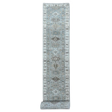 Load image into Gallery viewer, 2&#39;9&quot;x21&#39;9&quot; Cloud Gray Karajeh Design with Tribal Medallions, Hand Knotted, 100% Wool, Natural Dyes, XL Runner, Oriental Rug FWR60666