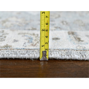 2'9"x21'9" Cloud Gray Karajeh Design with Tribal Medallions, Hand Knotted, 100% Wool, Natural Dyes, XL Runner, Oriental Rug FWR60666