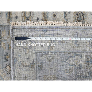 2'9"x21'9" Cloud Gray Karajeh Design with Tribal Medallions, Hand Knotted, 100% Wool, Natural Dyes, XL Runner, Oriental Rug FWR60666