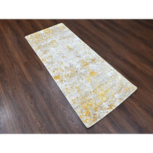 Load image into Gallery viewer, 2&#39;6&quot;x6&#39; Beige With Gold, Abstract Design, Wool And Silk, Hi-low Pile, Hand Knotted, Runner, Oriental Rug FWR60696