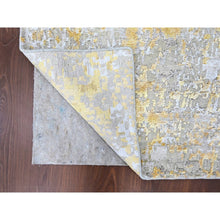 Load image into Gallery viewer, 2&#39;6&quot;x6&#39; Beige With Gold, Abstract Design, Wool And Silk, Hi-low Pile, Hand Knotted, Runner, Oriental Rug FWR60696