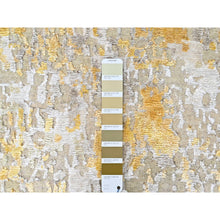 Load image into Gallery viewer, 2&#39;6&quot;x6&#39; Beige With Gold, Abstract Design, Wool And Silk, Hi-low Pile, Hand Knotted, Runner, Oriental Rug FWR60696