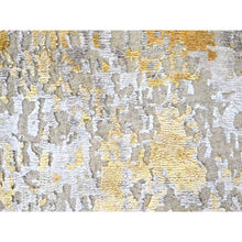 Load image into Gallery viewer, 2&#39;6&quot;x6&#39; Beige With Gold, Abstract Design, Wool And Silk, Hi-low Pile, Hand Knotted, Runner, Oriental Rug FWR60696