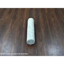 Load image into Gallery viewer, 2&#39;6&quot;x6&#39; Beige With Gold, Abstract Design, Wool And Silk, Hi-low Pile, Hand Knotted, Runner, Oriental Rug FWR60696