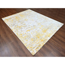 Load image into Gallery viewer, 8&#39;x9&#39;9&quot; Beige With Gold, Abstract Design, Wool And Silk, Hi-low Pile, Hand Knotted, Oriental Rug FWR60702